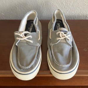 Men’s grey Sperry boat shoes